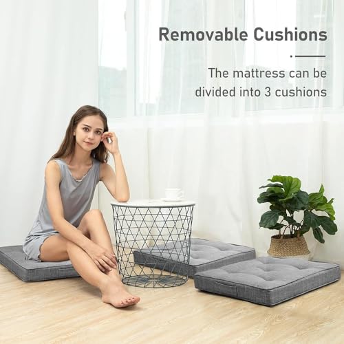ATOOTFUSION Portable Cotton Quilt Mattress 3-Piece Set | 24x24 Inch Each Transforms to 24x72 Guest Mattress | Grey Tri-Fold Foldable Cotton-Filled | Lightweight Versatile for Travel Picnic Guest - Image 3
