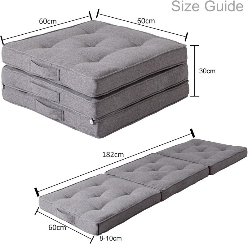 ATOOTFUSION Portable Cotton Quilt Mattress 3-Piece Set | 24x24 Inch Each Transforms to 24x72 Guest Mattress | Grey Tri-Fold Foldable Cotton-Filled | Lightweight Versatile for Travel Picnic Guest - Image 2