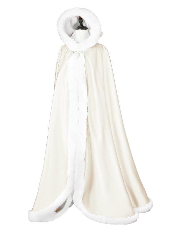 BEAUTELICATE BEAUTELICATE Wedding Cape Hooded Cloak for Bride Winter Reversible with Fur Trim Free Hand Muff Full Length 55''  - Image 1