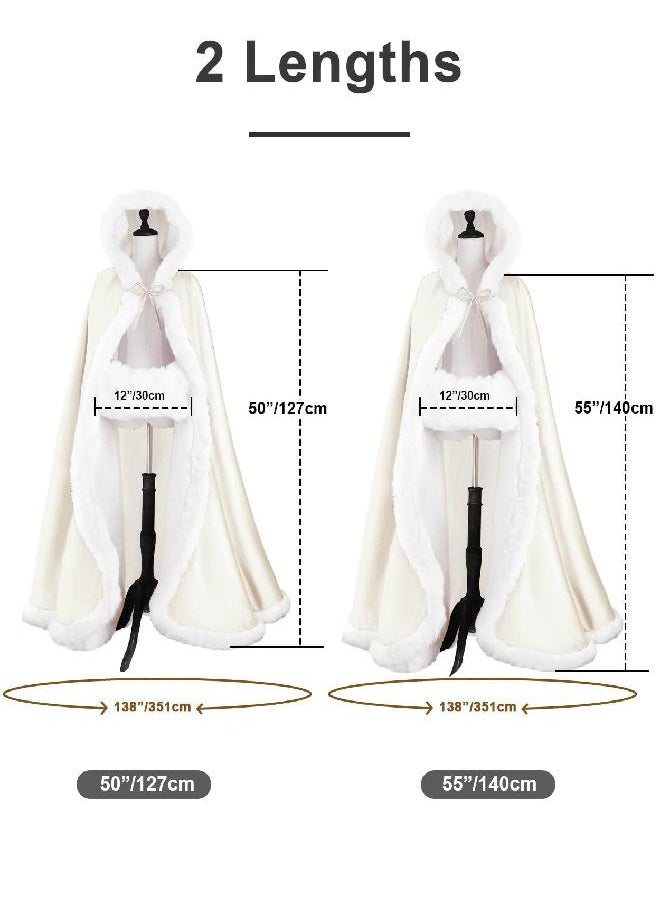 BEAUTELICATE BEAUTELICATE Wedding Cape Hooded Cloak for Bride Winter Reversible with Fur Trim Free Hand Muff Full Length 55''  - Image 2