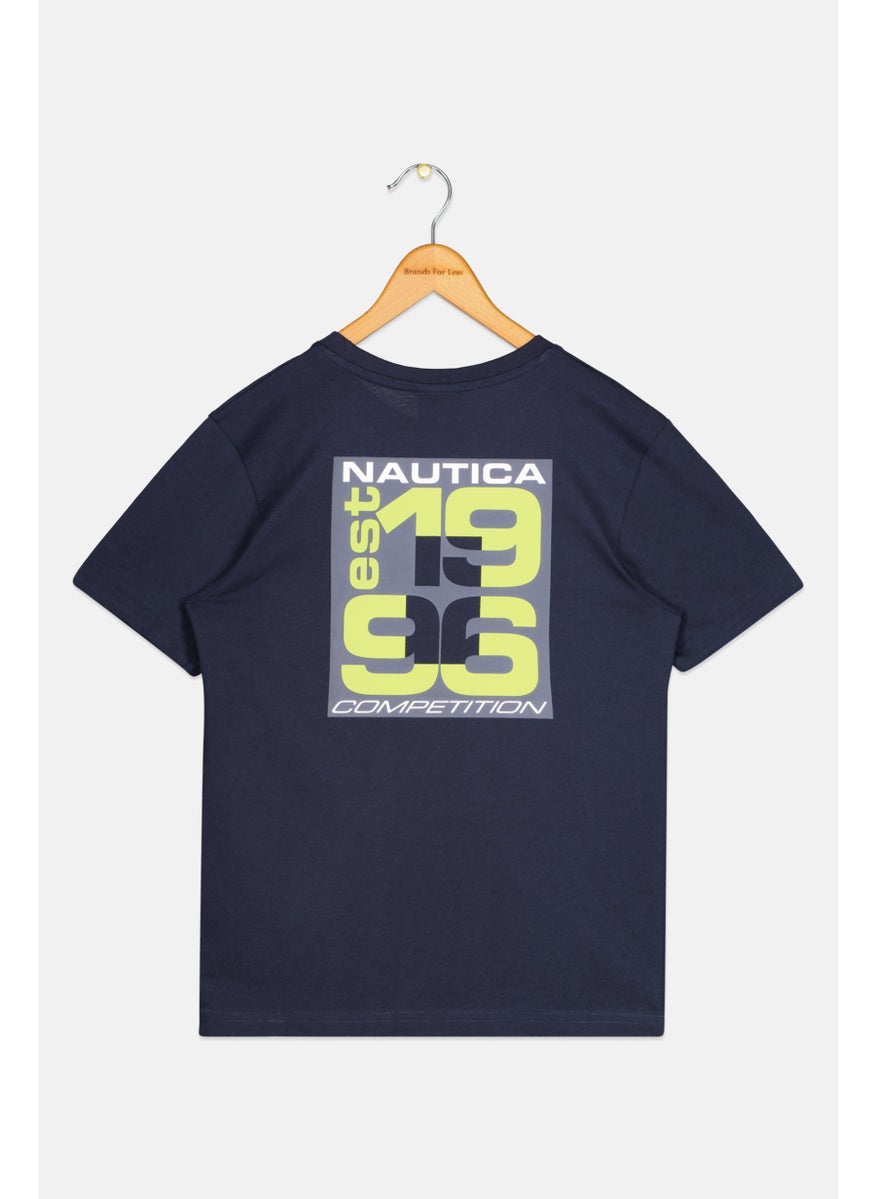 NAUTICA - Kids Boy Brand Logo Short Sleeve T-Shirt, Dark Navy - Image 1