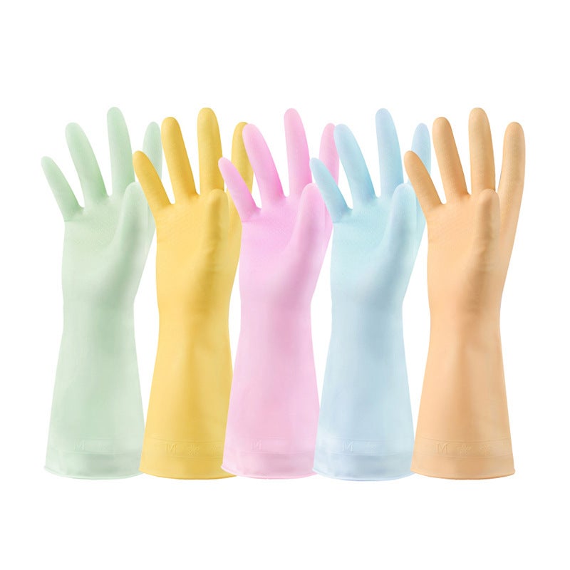 Wash vegetables gloves wash dishes waterproof womens kitchen durable household cleaning rubber latex leather velvet winter washing clothes Short [candy color]] 