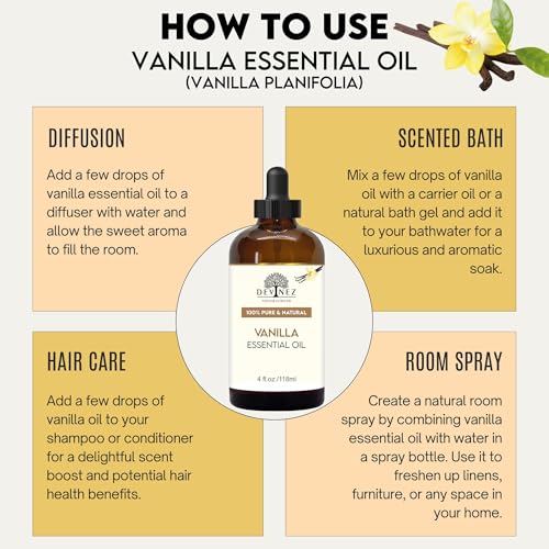 Devinez Vanilla Essential Oil (100ml) - 100% Natural in Glass Bottle for Diffusers, Easing Daily Tension, Calming Aromatherapy & DIY Skincare - Sweet Warm Aroma - Image 4