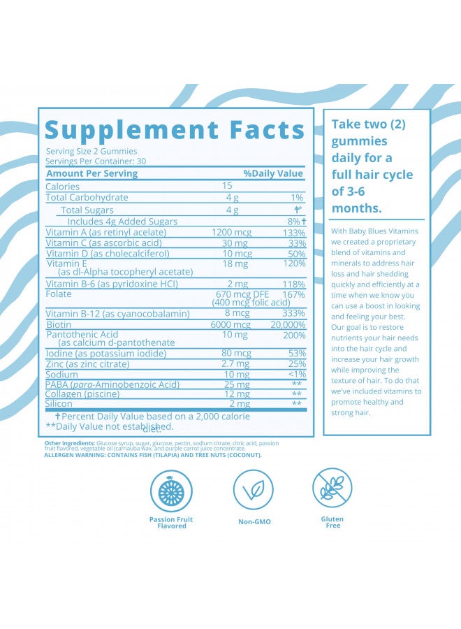 BABY BLUES Baby Blues Postpartum Hair Loss Vitamins - Passion Fruit Gummies with Biotin, Collagen, & Folate  - Image 4