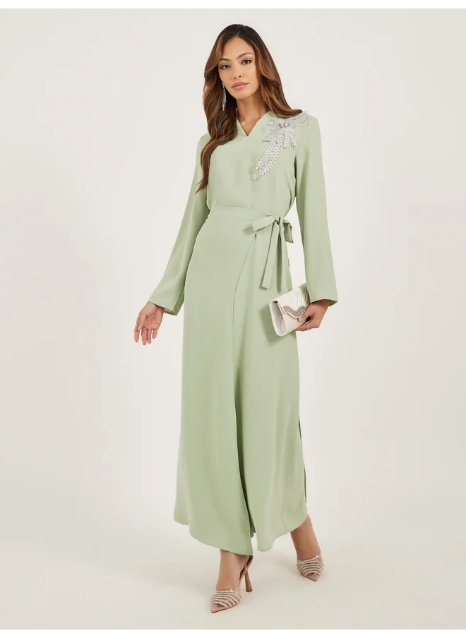 Amirah Amirah Lace Detail V Neck Wrap Look Jalabiya
