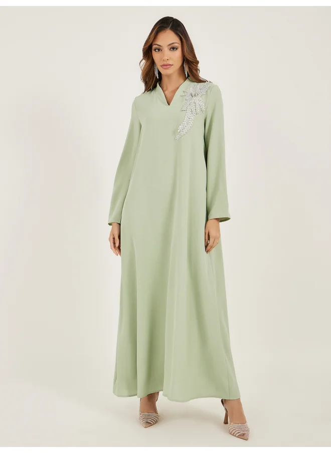 Amirah Amirah Lace Detail V Neck Wrap Look Jalabiya