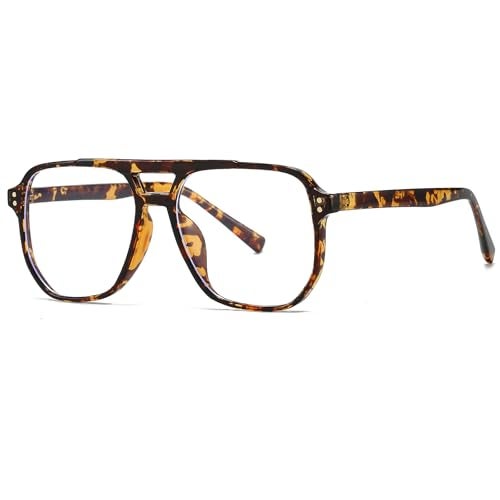 Breaksun Retro Oversized Square Glasses for Women Men Big Square Aviator Blue Light Eyeglasses (Brown Flower) - Image 1