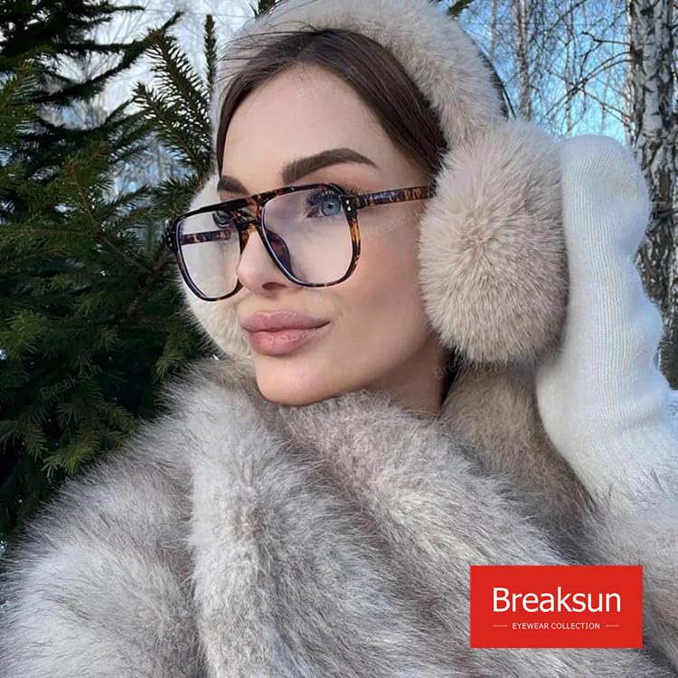Breaksun Retro Oversized Square Glasses for Women Men Big Square Aviator Blue Light Eyeglasses (Brown Flower) - Image 2