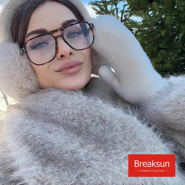 Breaksun Retro Oversized Square Glasses for Women Men Big Square Aviator Blue Light Eyeglasses (Brown Flower) - Image 3