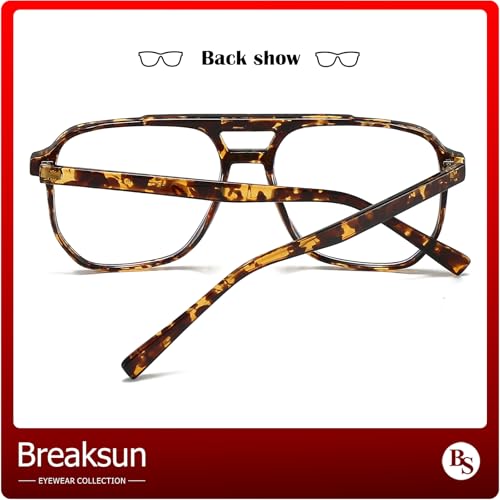 Breaksun Retro Oversized Square Glasses for Women Men Big Square Aviator Blue Light Eyeglasses (Brown Flower) - Image 5