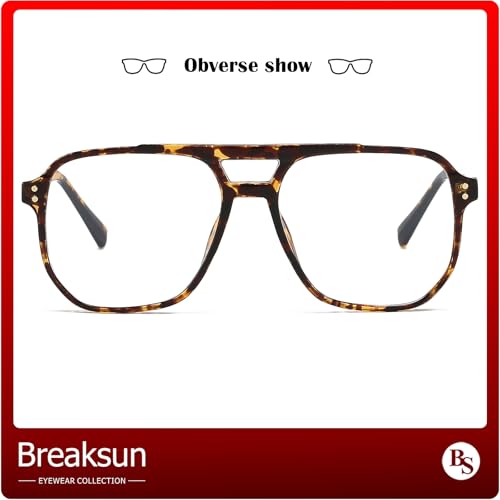 Breaksun Retro Oversized Square Glasses for Women Men Big Square Aviator Blue Light Eyeglasses (Brown Flower) - Image 4