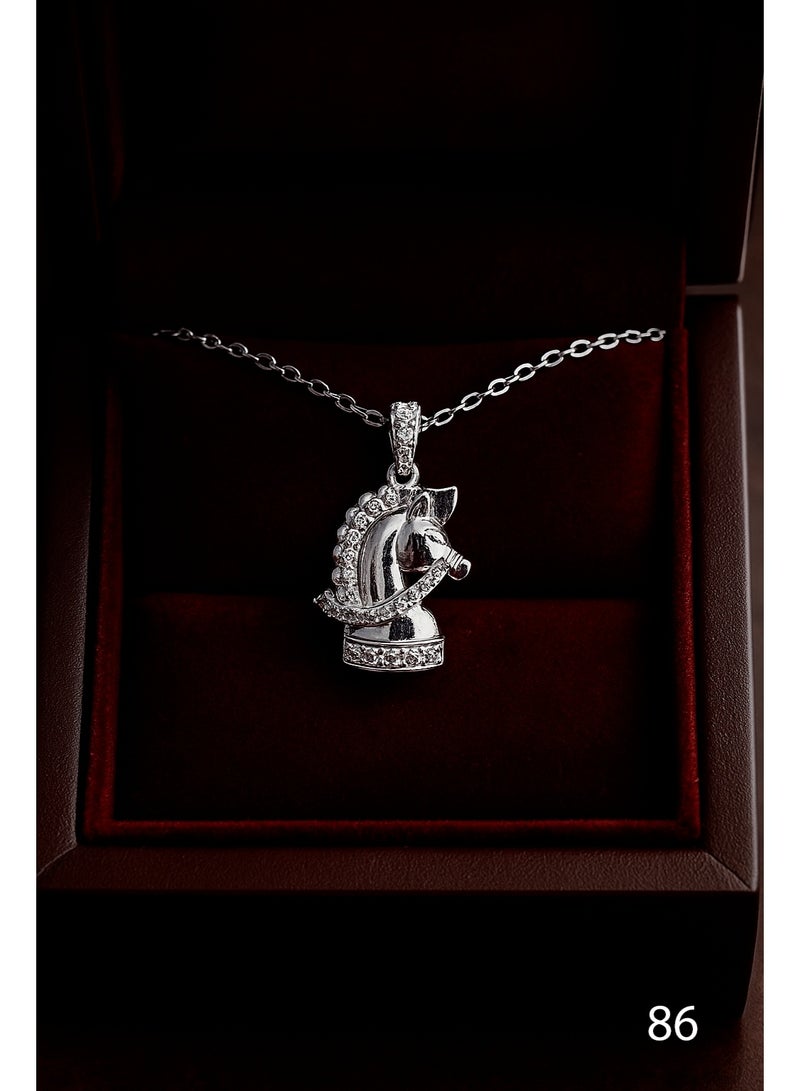 3Diamonds Chess Knight Horse Pendant Necklace – Platinum-Plated, Unique Sparkly Design, Hypoallergenic Jewelry for Women - Image 1