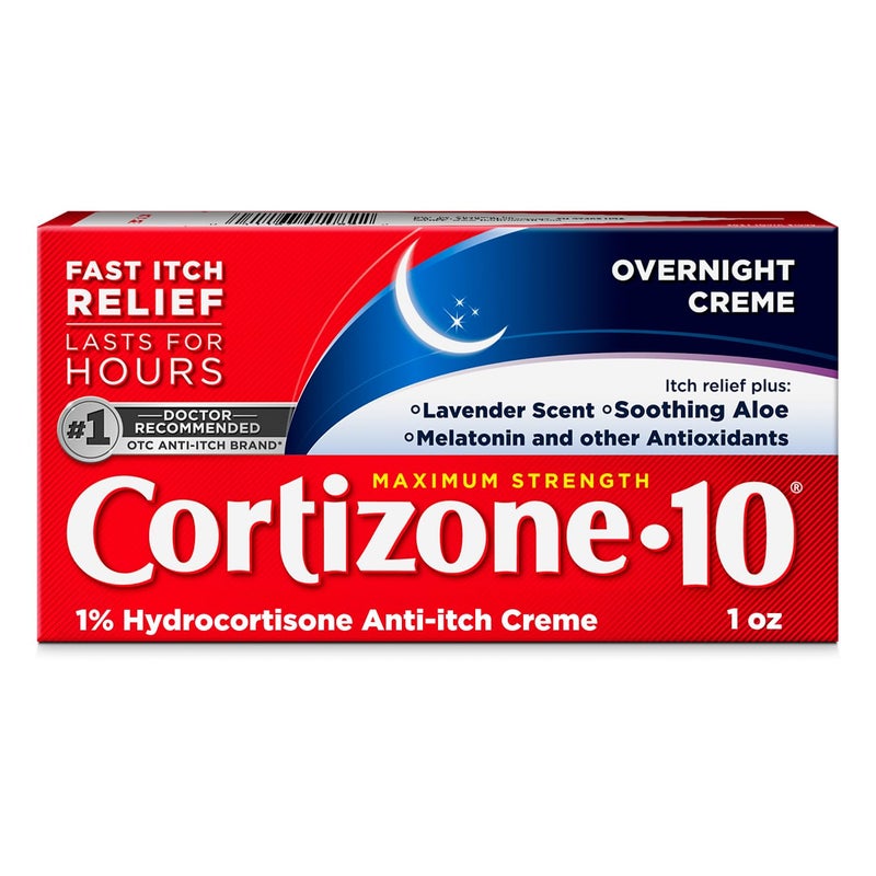 Cortizone 10 Cortizone-10 Maximum Strength Overnight Itch Relief Cream, 1% Hydrocortisone, Fast-Acting, Lavender Scented Anti-Itch Cream for Bug Bites, Rash, Eczema, Psoriasis, Poison Ivy, Oak, Sumac, 1 oz - Image 1