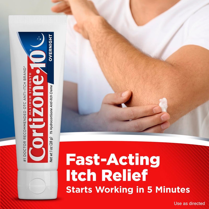 Cortizone 10 Cortizone-10 Maximum Strength Overnight Itch Relief Cream, 1% Hydrocortisone, Fast-Acting, Lavender Scented Anti-Itch Cream for Bug Bites, Rash, Eczema, Psoriasis, Poison Ivy, Oak, Sumac, 1 oz - Image 3