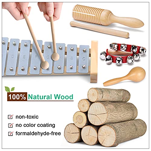 LOOIKOOS Toddler Musical Instruments International Natural Wooden Music Set for Toddlers and Kids - Eco Friendly Preschool Educational Musical Toys with Storage Bag - Image 3
