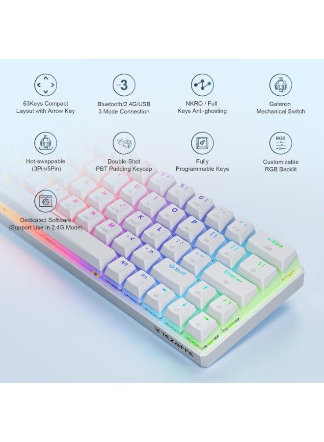 Tezarre TK63 Pro Wireless Keyboard Bluetooth/2.4G/USB Wired 60% Mechanical Gaming Keyboard RGB Backlit PBT Pudding Keycaps Hot-Swappable (Gateron Red Switch)  - Image 5