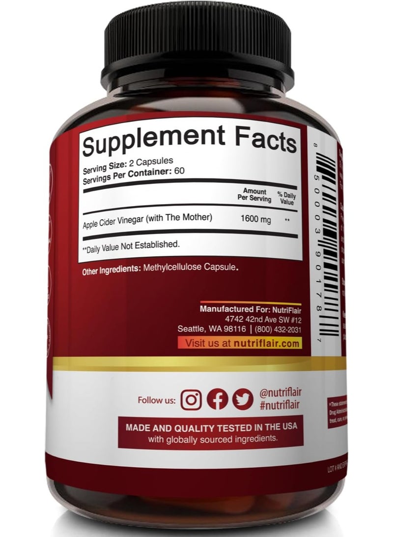 NutriFlair Apple cider vinegar capsules for weight loss 1600mg 120 capsules - Image 4