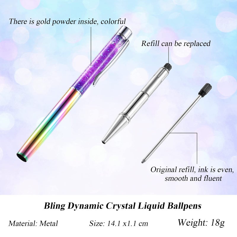 HESTYA 16 Pcs Glitter Fancy Crystal Pens Bulk for Women Adults Floating Bling Liquid Sand Flower Ballpoint Cute Pens with Refills Writing Metal Black Ink Gift Office School Decor(Liquid Style) - Image 2