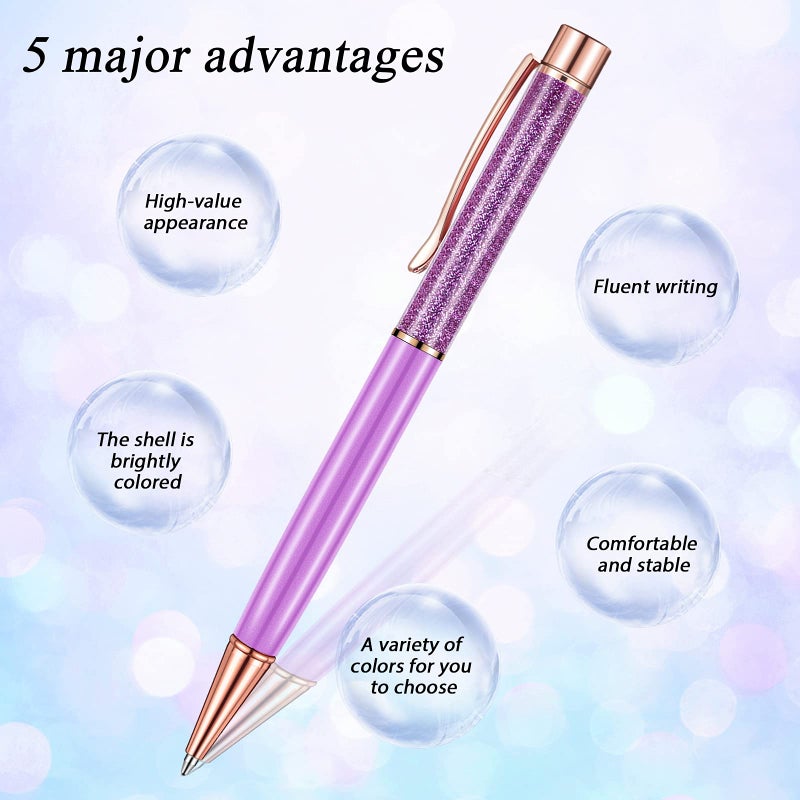 HESTYA 16 Pcs Glitter Fancy Crystal Pens Bulk for Women Adults Floating Bling Liquid Sand Flower Ballpoint Cute Pens with Refills Writing Metal Black Ink Gift Office School Decor(Liquid Style) - Image 3