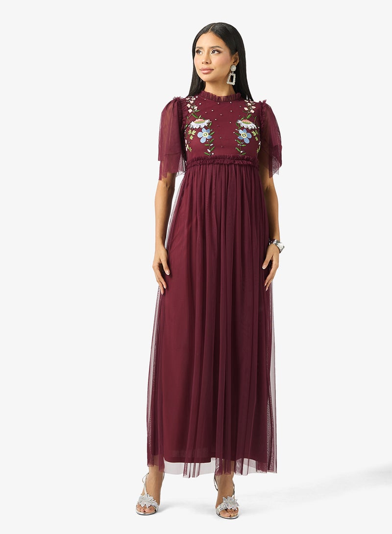 فروك اند فرل فستان طويل مزين بتفاصيل شبكية - Image 4