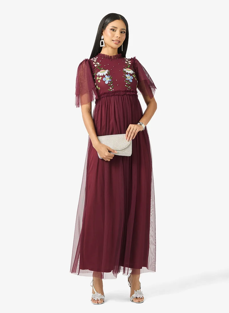 Frock and Frill Embellished Mesh Detailed Maxi Dress