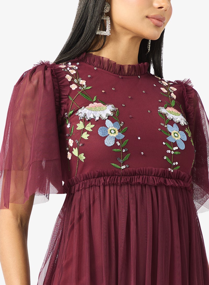 فروك اند فرل فستان طويل مزين بتفاصيل شبكية - Image 3