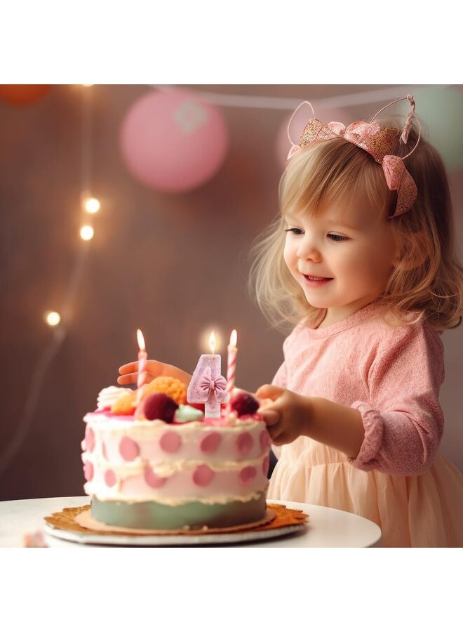 يُسلِّم شمعة عيد ميلاد بأرقام وردية، لوازم زينة حفلات عيد ميلاد للبنات بموضوع وردي، شموع أرقام وردية لامعة بتصميم فيونكة ثلاثية الأبعاد لتزيين كعكة عيد الميلاد (1#) - Image 2