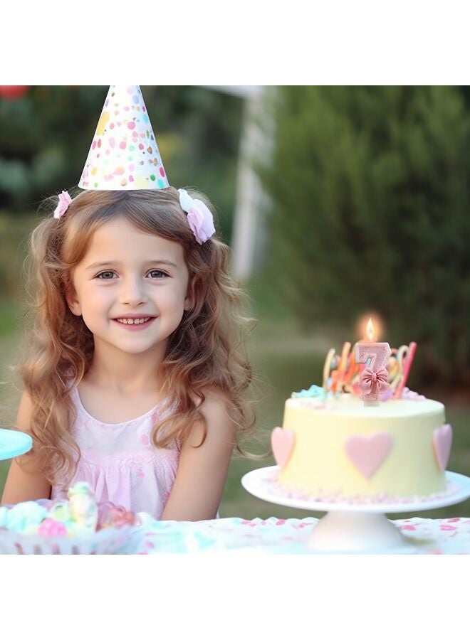 يُسلِّم شمعة عيد ميلاد بأرقام وردية، لوازم زينة حفلات عيد ميلاد للبنات بموضوع وردي، شموع أرقام وردية لامعة بتصميم فيونكة ثلاثية الأبعاد لتزيين كعكة عيد الميلاد (1#) - Image 4