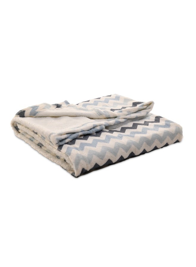Mintra Baby & Kids Lightweight Super Soft Cream Microfiber Blanket with Blue-Grey Zigzag design, Size 130x100cm  - Image 2