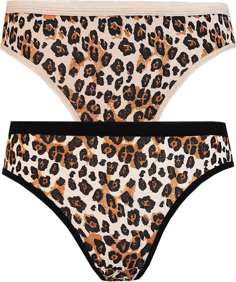 توتكو 2-pack Women's Leopard Bikini Plain Back Cotton Panties Underwear