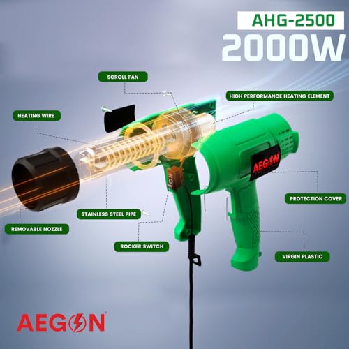 AEGON AHG-2500 2000W Professional Heat Gun – Dual Adjustable Temp 190°C-700°C, 2-Speed Airflow (250-550 L/min) | Ideal for DIY, Shrink Wrapping, Packing & Paint Removal - Image 2