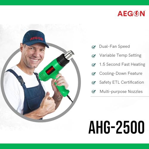 AEGON AHG-2500 2000W Professional Heat Gun – Dual Adjustable Temp 190°C-700°C, 2-Speed Airflow (250-550 L/min) | Ideal for DIY, Shrink Wrapping, Packing & Paint Removal - Image 3