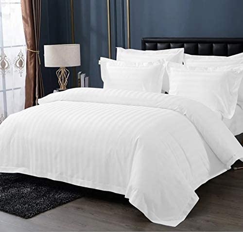 Castiqa Premium Glace Cotton Satin King Size Stripes Pattern Quilt CoverDuvet CoverRajai CoverBlanket Cover with Zipper Closure King Size 90x100 inch White - Image 1
