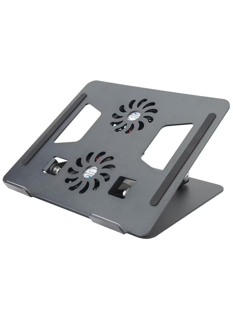 Gulf Trend 360° Rotatable Laptop Stand with Cooling Fans – Adjustable Aluminum Notebook Riser Holder for Desk, Office, or Home Use – Ergonomic Computer Stand for 11” to 17.3” Laptops – Anti-Slip Design with Heat Ventilation & Foldable Structure – Sleek Black Finish - Image 4