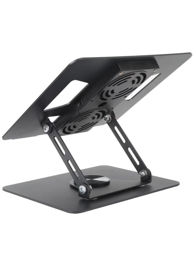 Gulf Trend 360° Rotatable Laptop Stand with Cooling Fans – Adjustable Aluminum Notebook Riser Holder for Desk, Office, or Home Use – Ergonomic Computer Stand for 11” to 17.3” Laptops – Anti-Slip Design with Heat Ventilation & Foldable Structure – Sleek Black Finish - Image 3