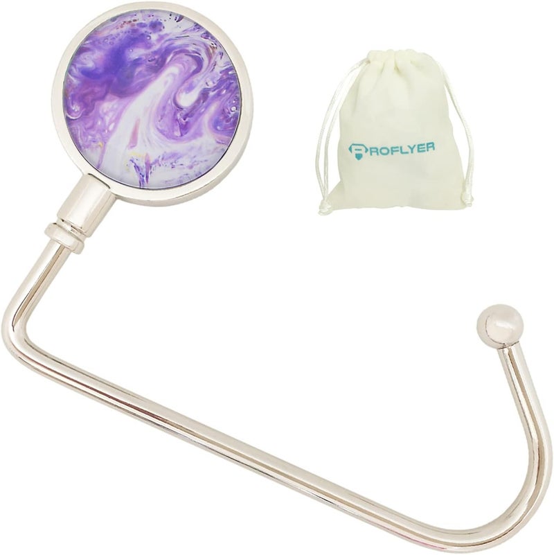 Purse Hook Hanger for Table Bar Handbag Hanger Safer Cleaner Bag Table Hanger with Velvet Pouch (Marble 02 S)