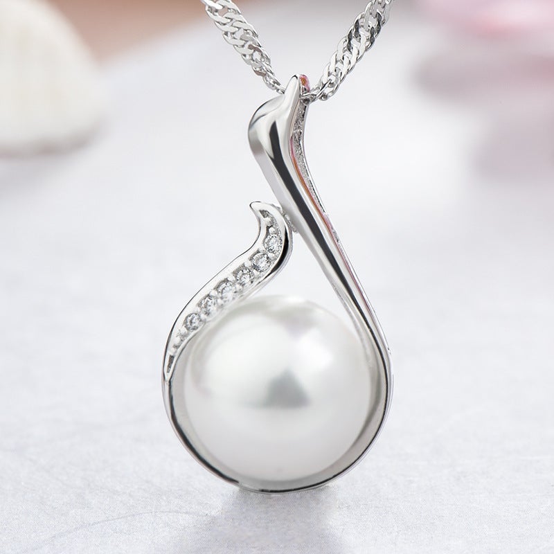 Generic Elegant Swan Pearl Pendant 925 Silver Necklace White gold sterling silver swan bead pendant 