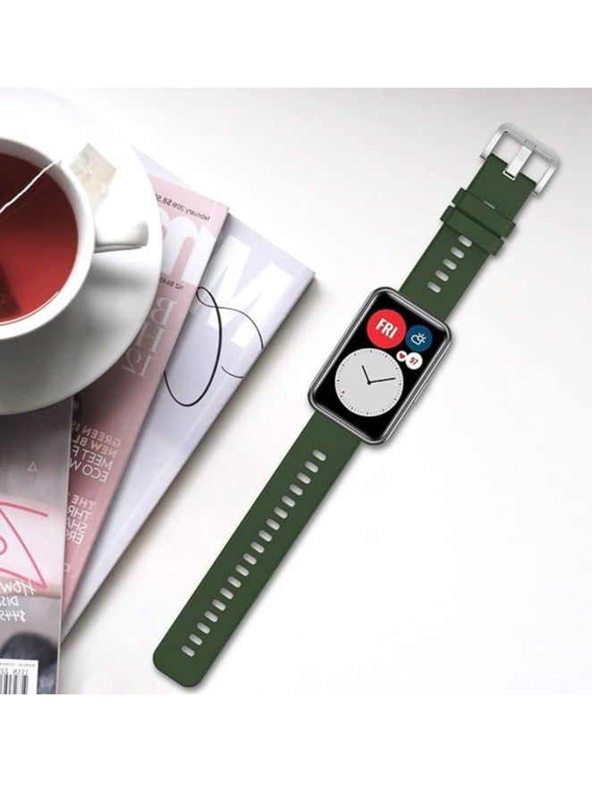 سوار رياضي من السيليكون الناعم لساعة هواوي واتش فيت وهواوي ووتش فيت نيو وهواوي فيت اليجانت جيد التهوية، سوار معصم ناعم للغاية مقاوم للماء ومتين وقابل للتعديل من تين تك - اخضر داكن - Image 5