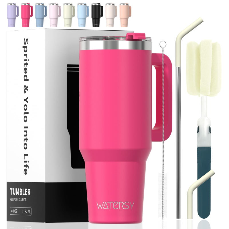 40 oz Tumbler with HandleTumbler with Lid and StrawDouble Wall Insulated Cup Stainless Steel Travel MugCold for 34 HoursWater Bottle for Iced TeaCoffeeCold BeveragesGloss Pink