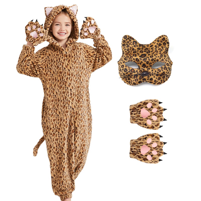 Ezuwail Cheetah Costume Kids Leopard Costume Gloves Mask Cheetah Onesie Bodysuit Cosplay for Girls Boys - Image 2