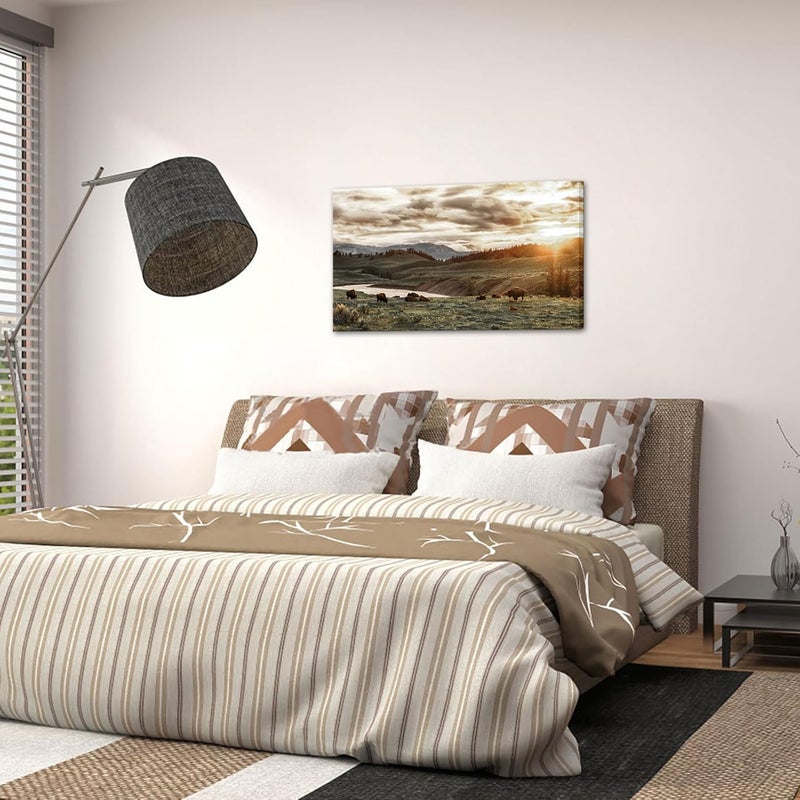 RnnJoile Buffalo Canvas Wall Art - Bison Herd at Yellowstone - Image 5