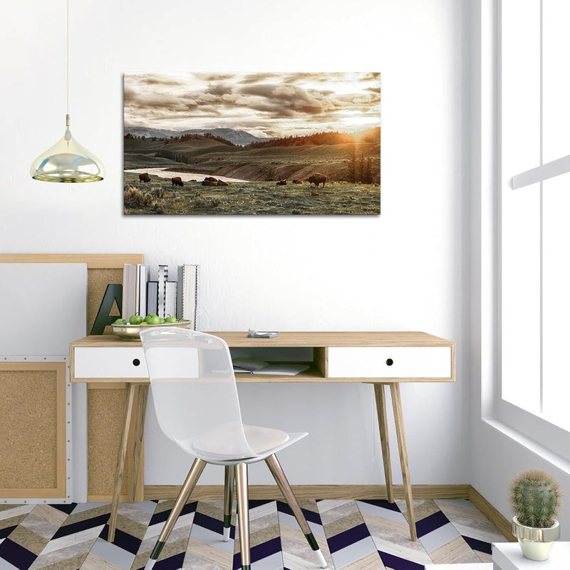RnnJoile Buffalo Canvas Wall Art - Bison Herd at Yellowstone - Image 2
