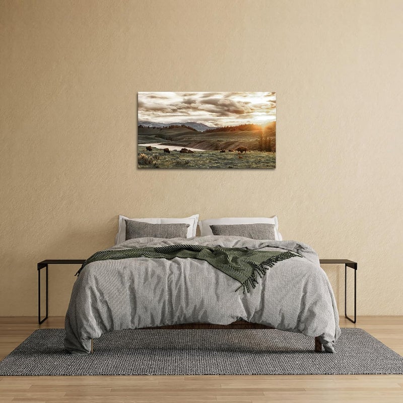 RnnJoile Buffalo Canvas Wall Art - Bison Herd at Yellowstone - Image 4