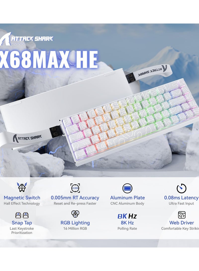 هجوم القرش لوحة مفاتيح الألعاب الميكانيكية X68MAX السلكية سريعة التشغيل TKL RGB الكريمية مع CNC من الألومنيوم بالكامل، استطلاع 8K، دقة 0.005 مم، مفتاح مغناطيسي بتأثير هول، NKRO، برنامج تشغيل للكمبيوتر الشخصي (محيط أبيض) - Image 2