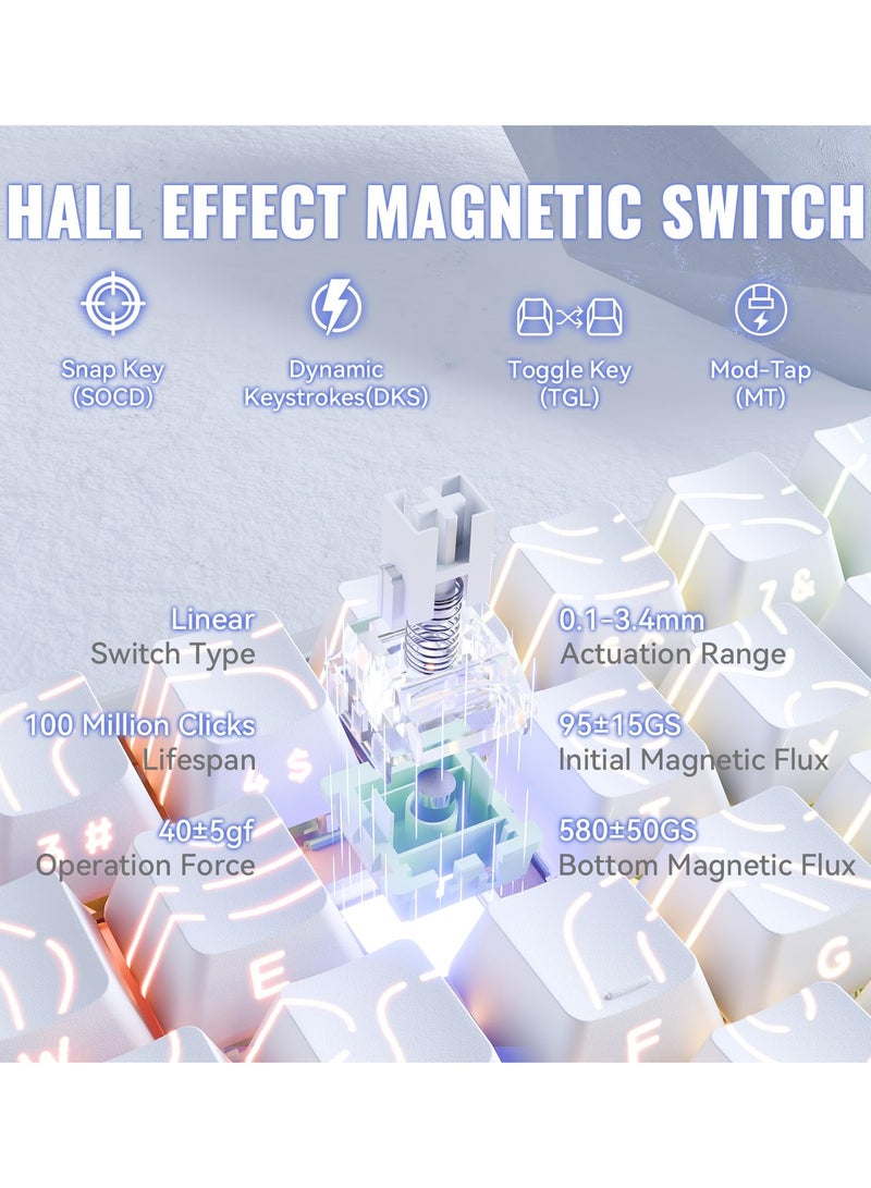 هجوم القرش لوحة مفاتيح الألعاب الميكانيكية X68MAX السلكية سريعة التشغيل TKL RGB الكريمية مع CNC من الألومنيوم بالكامل، استطلاع 8K، دقة 0.005 مم، مفتاح مغناطيسي بتأثير هول، NKRO، برنامج تشغيل للكمبيوتر الشخصي (محيط أبيض) - Image 5