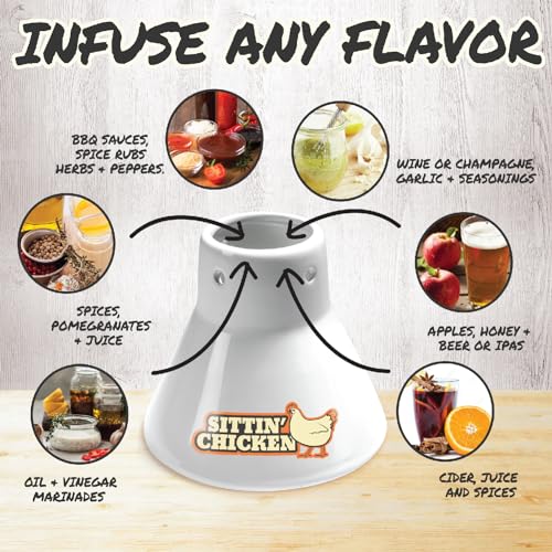 Cook's Choice Sittin' Chicken Ceramic Beer Can Steamer & Roaster-Easily Infuse Marinade & Sauce Flavors Into Your Meat- Wide Ceramic Base for Oven or Grill Use- Durable & Reusable for Thanksgiving & Holiday Parties - Image 3