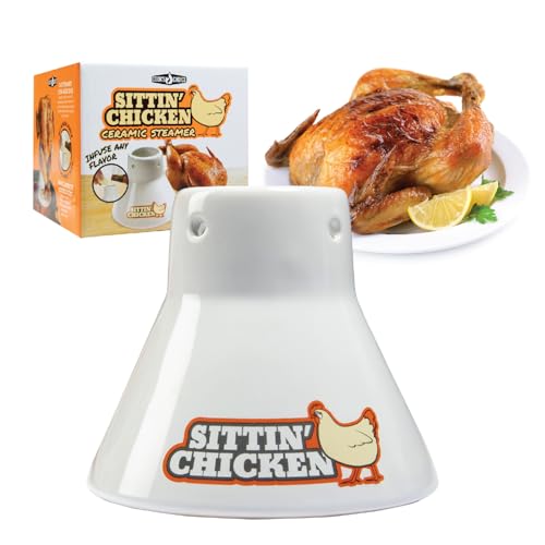 Cook's Choice Sittin' Chicken Ceramic Beer Can Steamer & Roaster-Easily Infuse Marinade & Sauce Flavors Into Your Meat- Wide Ceramic Base for Oven or Grill Use- Durable & Reusable for Thanksgiving & Holiday Parties - Image 1