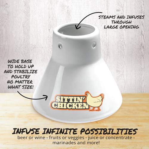 Cook's Choice Sittin' Chicken Ceramic Beer Can Steamer & Roaster-Easily Infuse Marinade & Sauce Flavors Into Your Meat- Wide Ceramic Base for Oven or Grill Use- Durable & Reusable for Thanksgiving & Holiday Parties - Image 4