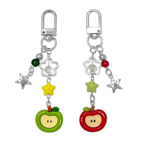 XFSAFDM 2PCS Cute Keychain, Fashionable Bag Charm, Aesthetic Keychains for Teen Girls and Women, Red and Green Apple Phone Charms, Lightweight Resin Key Chain Accessories - Image 1