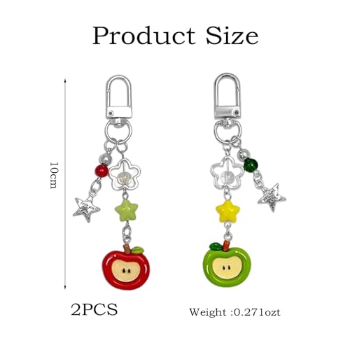 XFSAFDM 2PCS Cute Keychain, Fashionable Bag Charm, Aesthetic Keychains for Teen Girls and Women, Red and Green Apple Phone Charms, Lightweight Resin Key Chain Accessories - Image 2